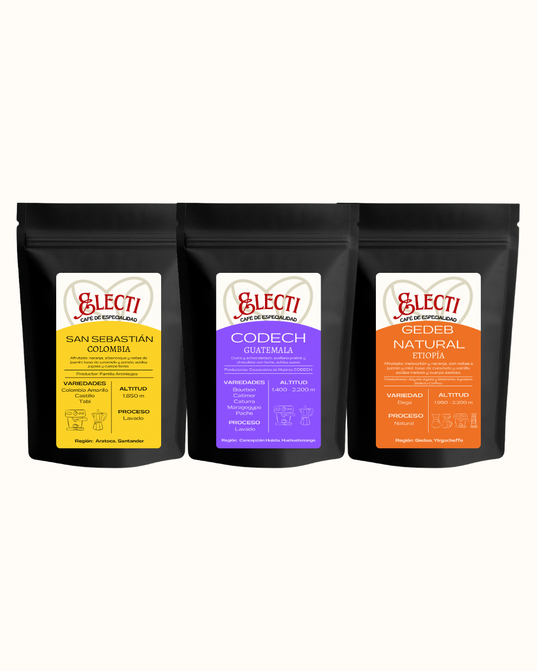 PACK 3 ORÍGENES (COLOMBIA - GUATEMALA - ETIOPÍA) 250g x 3