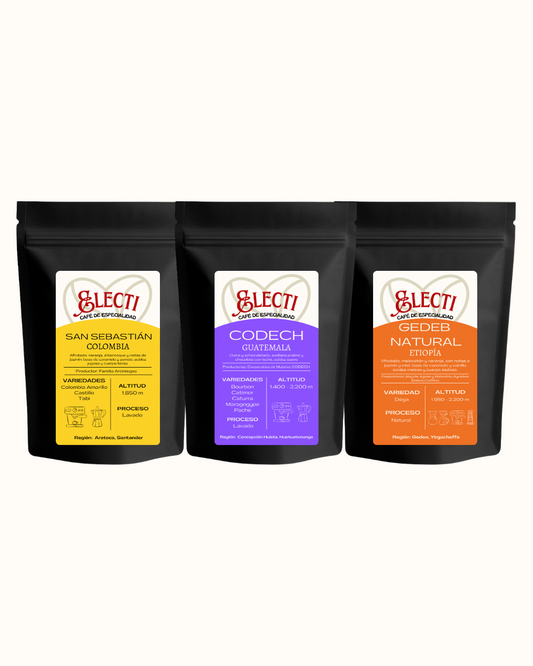 PACK 3 ORÍGENES (COLOMBIA - GUATEMALA - ETIOPÍA) 250g x 3
